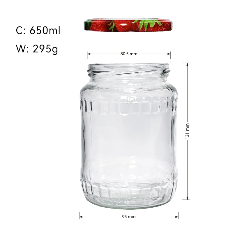 Recycled Wide Mouth 16oz 22oz Canning Pickle Honey Food Storage Glass Jar with Metal Lids